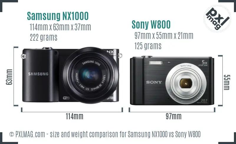 Samsung NX1000 vs Sony W800 size comparison