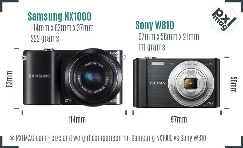 Samsung NX1000 vs Sony W810 size comparison