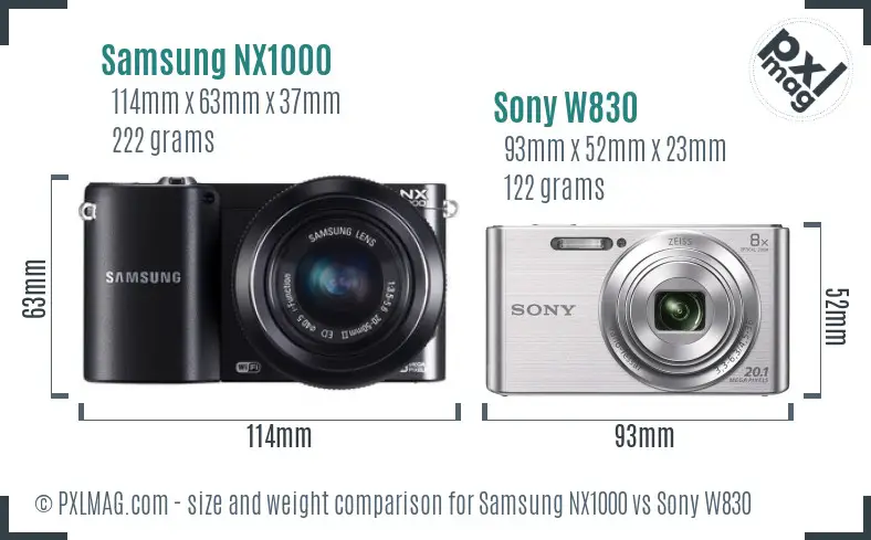 Samsung NX1000 vs Sony W830 size comparison
