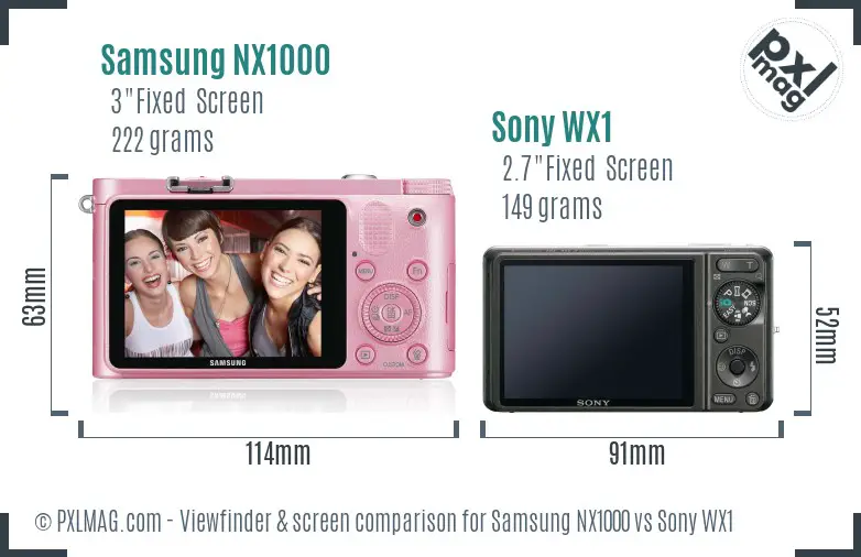 Samsung NX1000 vs Sony WX1 Screen and Viewfinder comparison