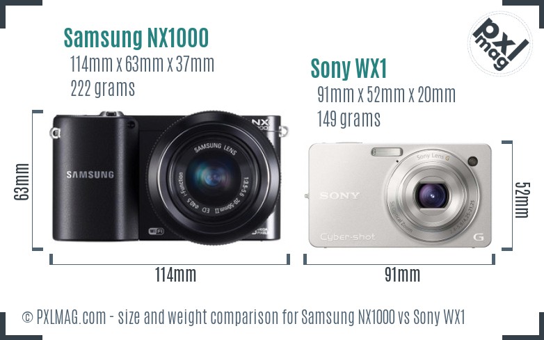 Samsung NX1000 vs Sony WX1 size comparison