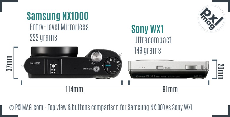 Samsung NX1000 vs Sony WX1 top view buttons comparison