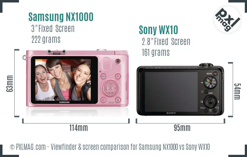 Samsung NX1000 vs Sony WX10 Screen and Viewfinder comparison