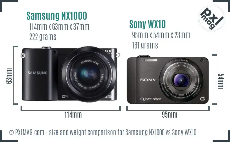Samsung NX1000 vs Sony WX10 size comparison