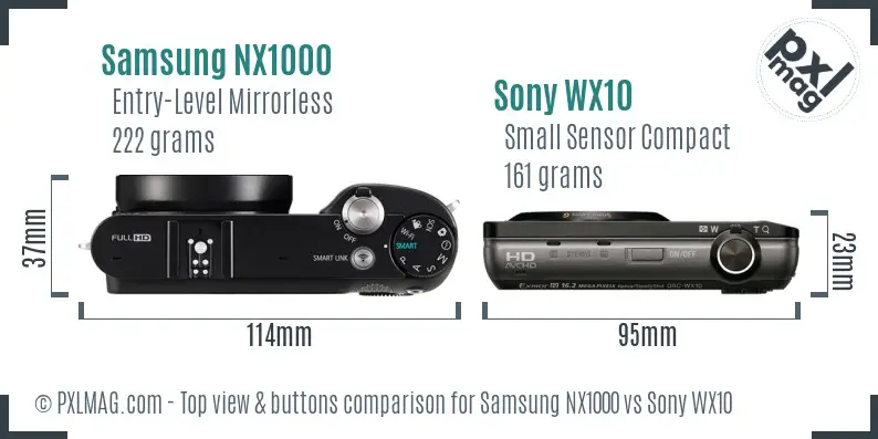 Samsung NX1000 vs Sony WX10 top view buttons comparison