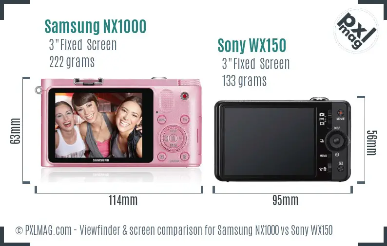 Samsung NX1000 vs Sony WX150 Screen and Viewfinder comparison