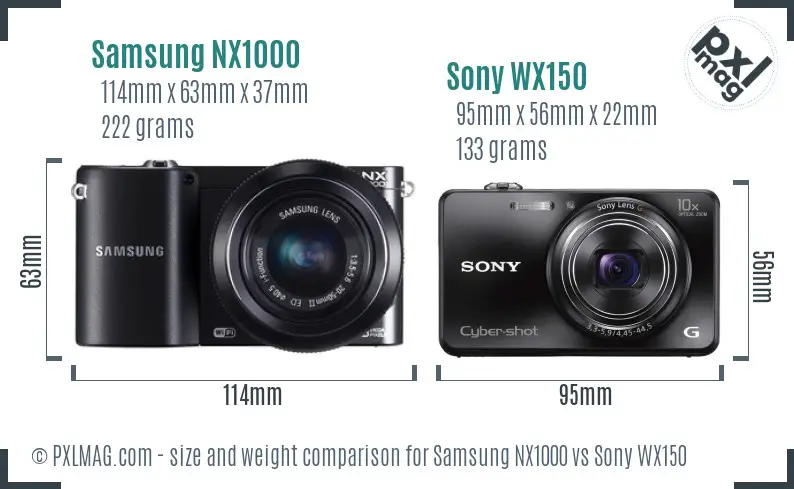 Samsung NX1000 vs Sony WX150 size comparison