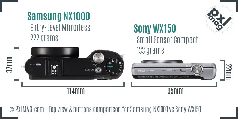 Samsung NX1000 vs Sony WX150 top view buttons comparison