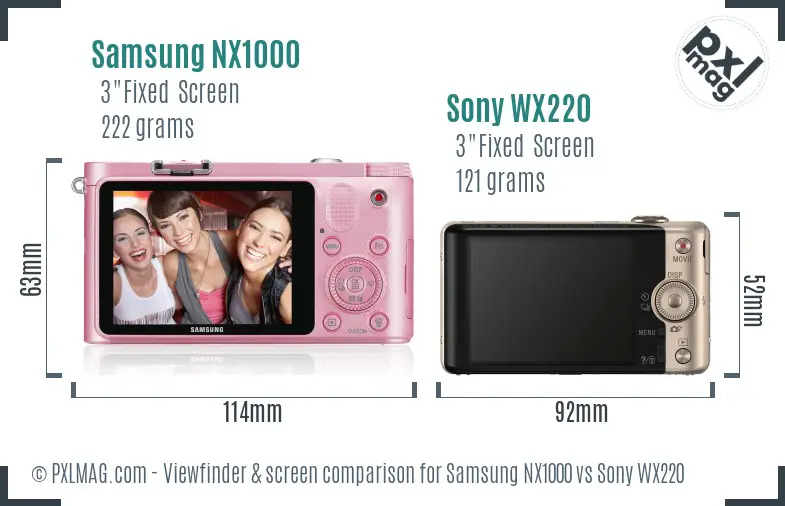 Samsung NX1000 vs Sony WX220 Screen and Viewfinder comparison