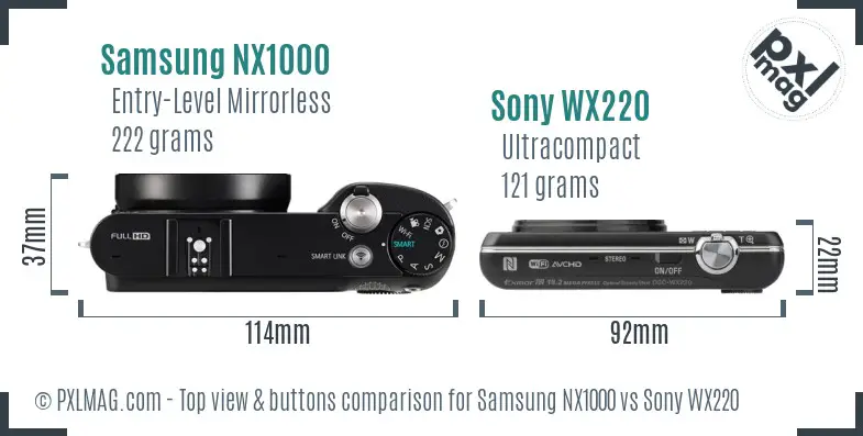 Samsung NX1000 vs Sony WX220 top view buttons comparison