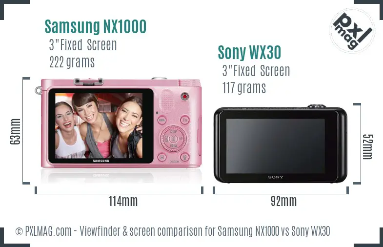 Samsung NX1000 vs Sony WX30 Screen and Viewfinder comparison