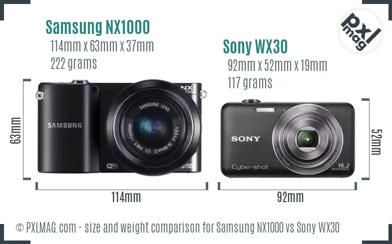 Samsung NX1000 vs Sony WX30 size comparison