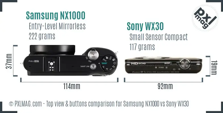 Samsung NX1000 vs Sony WX30 top view buttons comparison
