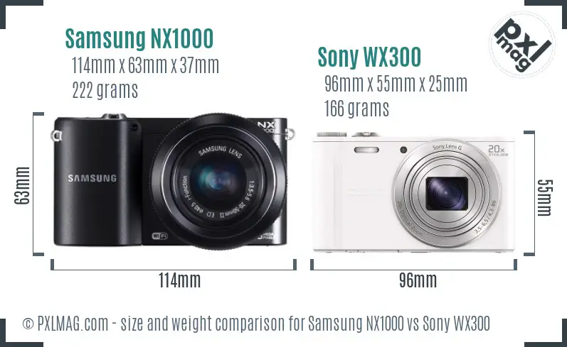 Samsung NX1000 vs Sony WX300 size comparison