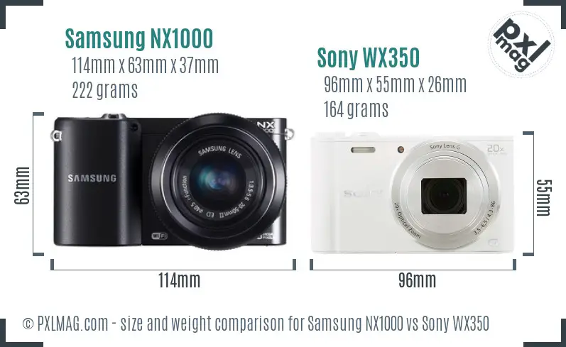Samsung NX1000 vs Sony WX350 size comparison