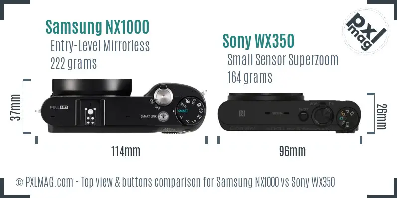 Samsung NX1000 vs Sony WX350 top view buttons comparison