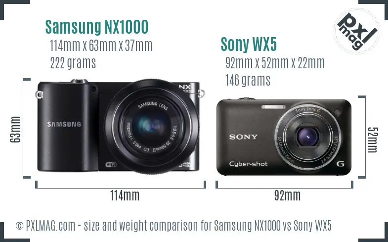 Samsung NX1000 vs Sony WX5 size comparison