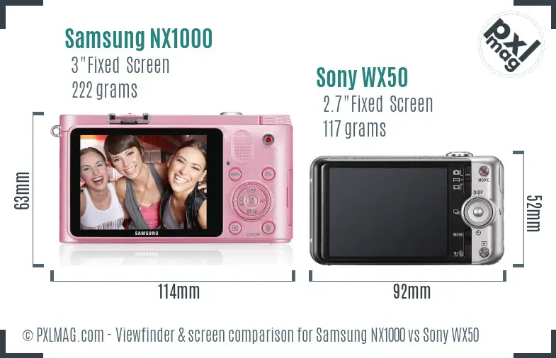 Samsung NX1000 vs Sony WX50 Screen and Viewfinder comparison
