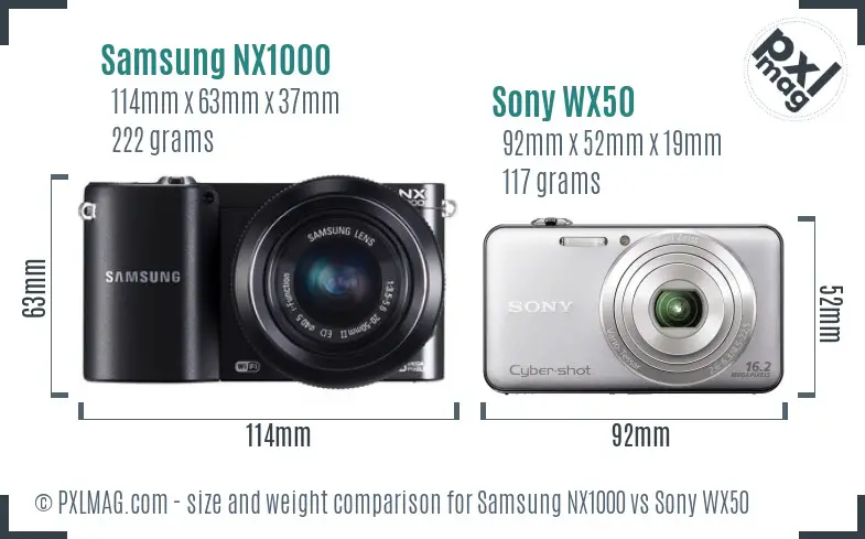 Samsung NX1000 vs Sony WX50 size comparison