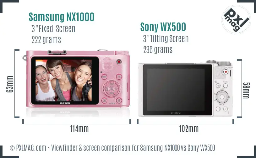 Samsung NX1000 vs Sony WX500 Screen and Viewfinder comparison