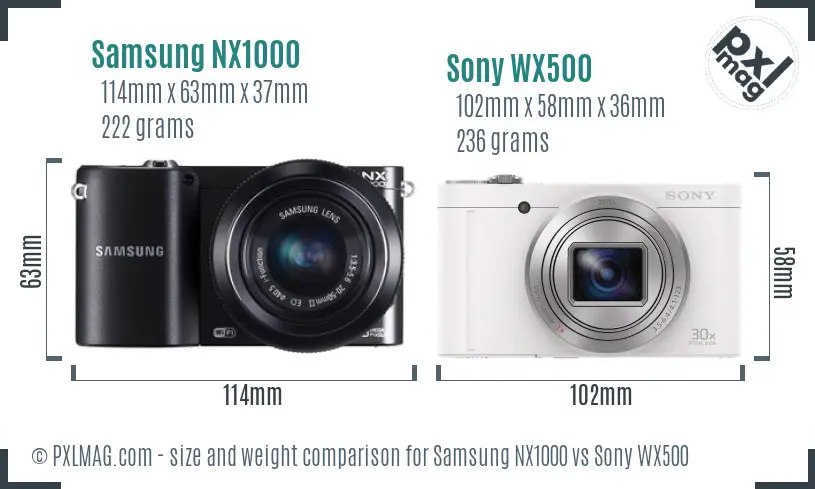 Samsung NX1000 vs Sony WX500 size comparison