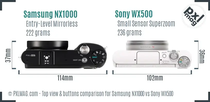 Samsung NX1000 vs Sony WX500 top view buttons comparison