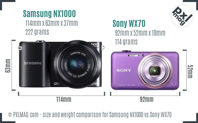 Samsung NX1000 vs Sony WX70 size comparison