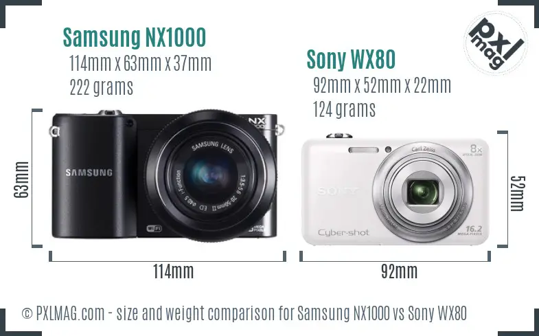 Samsung NX1000 vs Sony WX80 size comparison