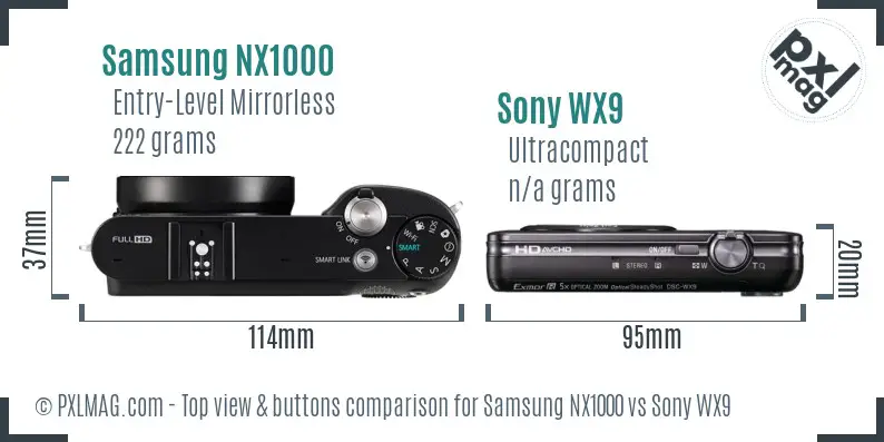 Samsung NX1000 vs Sony WX9 top view buttons comparison