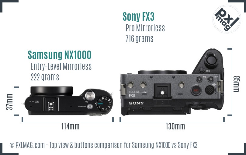 Samsung NX1000 vs Sony FX3 top view buttons comparison