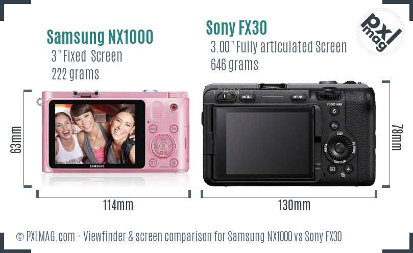 Samsung NX1000 vs Sony FX30 Screen and Viewfinder comparison