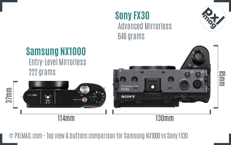 Samsung NX1000 vs Sony FX30 top view buttons comparison