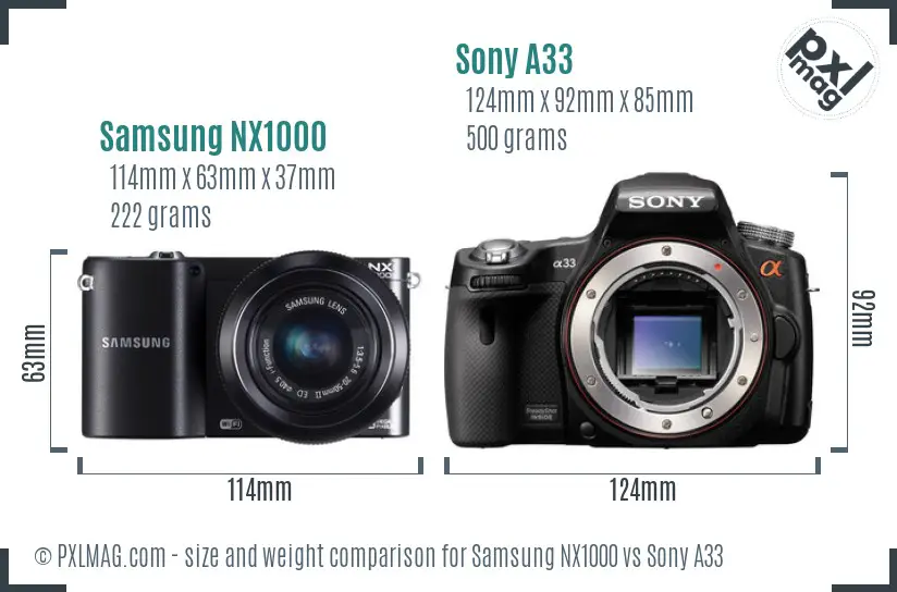 Samsung NX1000 vs Sony A33 size comparison