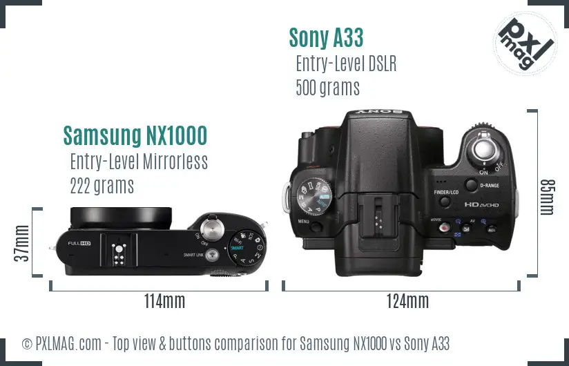 Samsung NX1000 vs Sony A33 top view buttons comparison