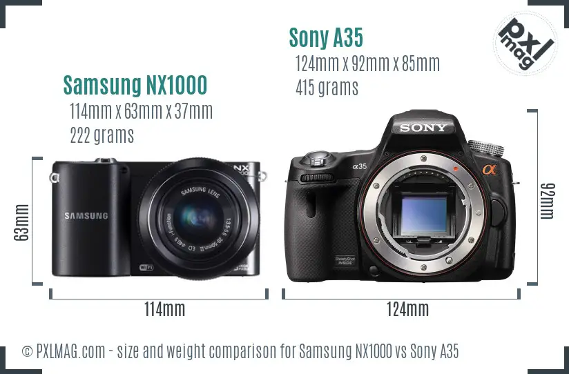Samsung NX1000 vs Sony A35 size comparison