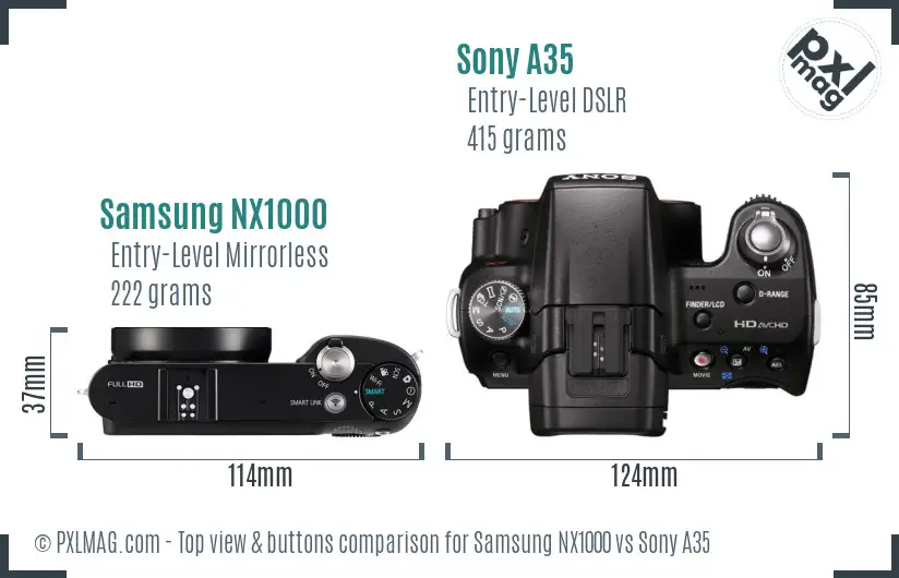Samsung NX1000 vs Sony A35 top view buttons comparison
