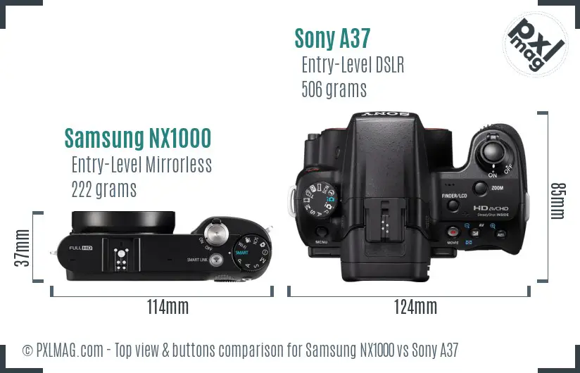 Samsung NX1000 vs Sony A37 top view buttons comparison