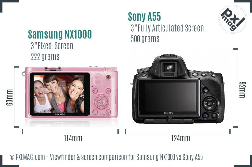 Samsung NX1000 vs Sony A55 Screen and Viewfinder comparison