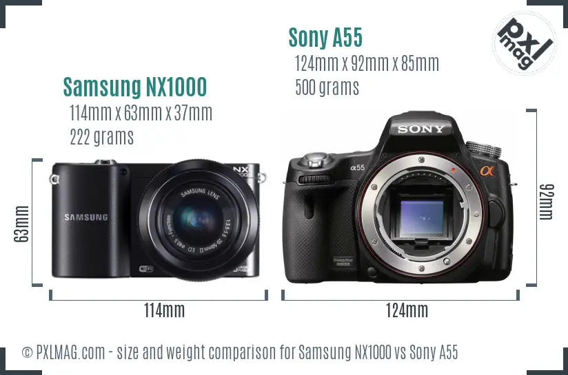 Samsung NX1000 vs Sony A55 size comparison