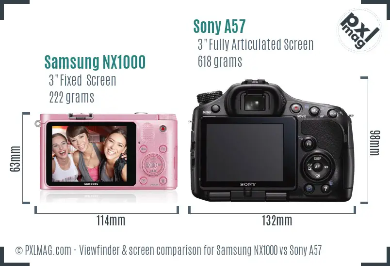 Samsung NX1000 vs Sony A57 Screen and Viewfinder comparison