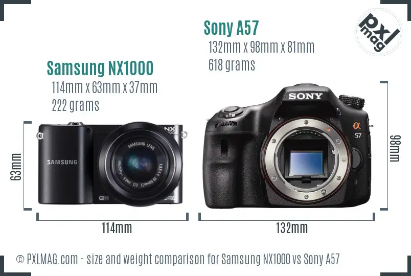 Samsung NX1000 vs Sony A57 size comparison