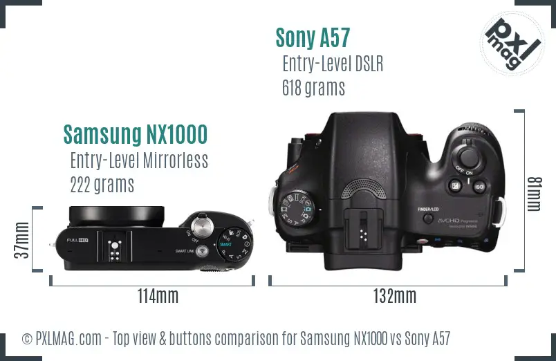 Samsung NX1000 vs Sony A57 top view buttons comparison