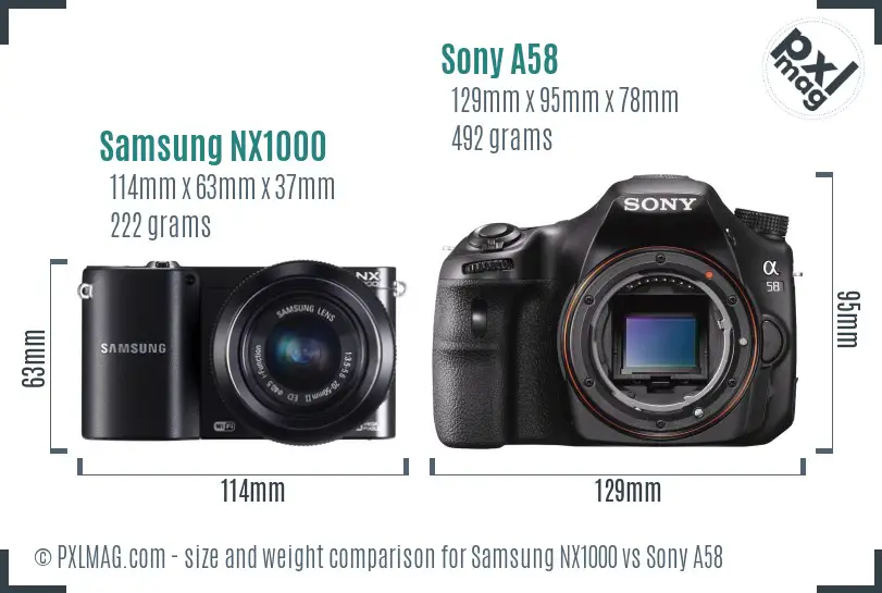 Samsung NX1000 vs Sony A58 size comparison