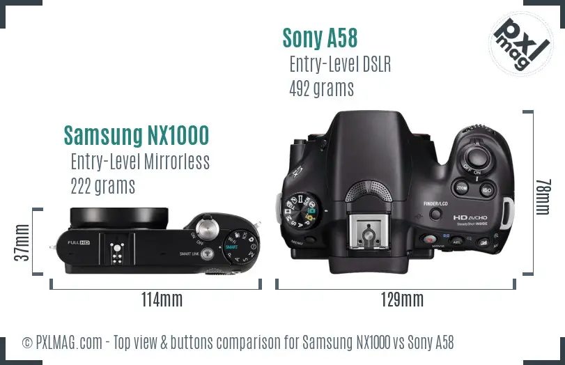 Samsung NX1000 vs Sony A58 top view buttons comparison