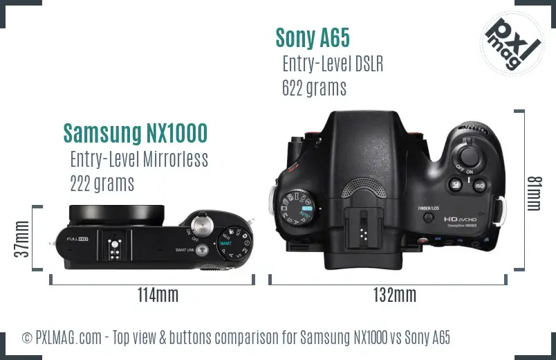 Samsung NX1000 vs Sony A65 top view buttons comparison