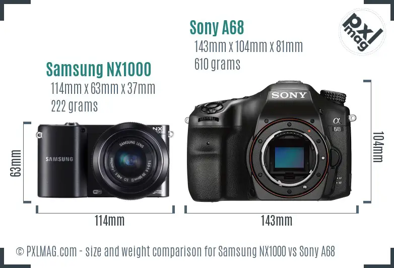 Samsung NX1000 vs Sony A68 size comparison