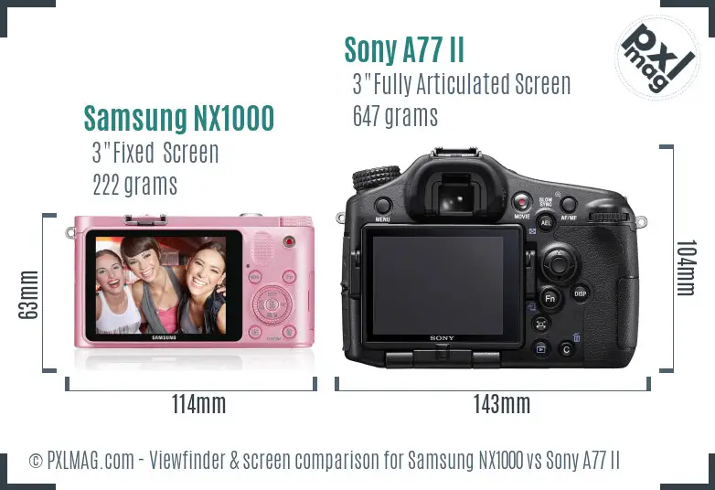 Samsung NX1000 vs Sony A77 II Screen and Viewfinder comparison