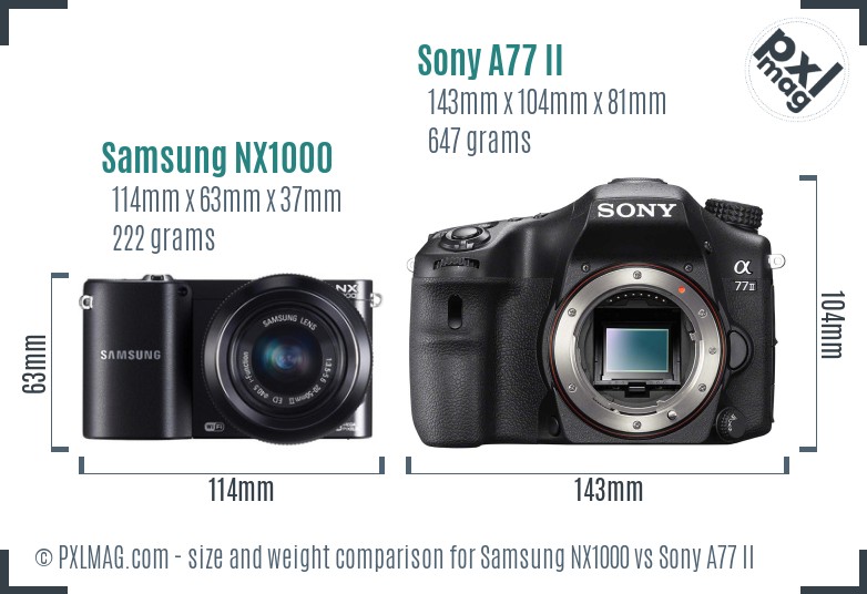 Samsung NX1000 vs Sony A77 II size comparison