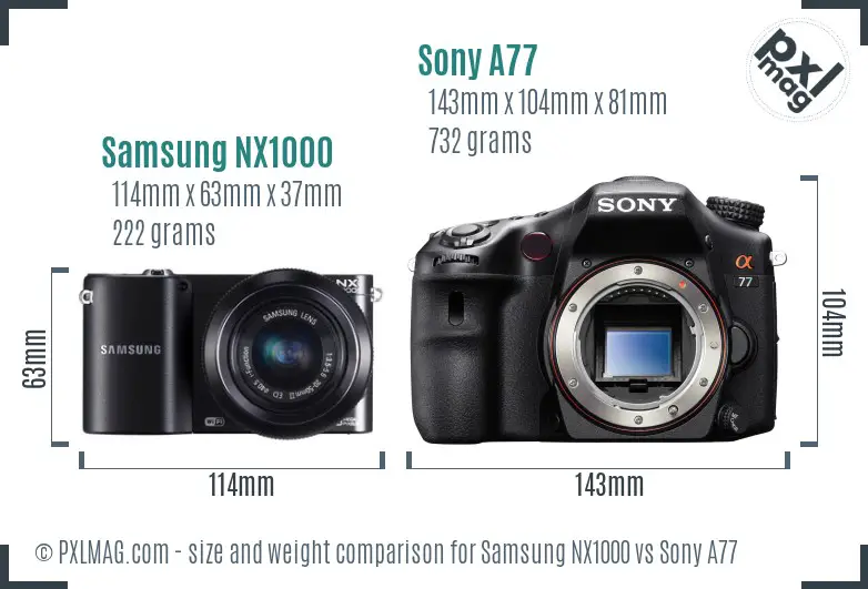 Samsung NX1000 vs Sony A77 size comparison
