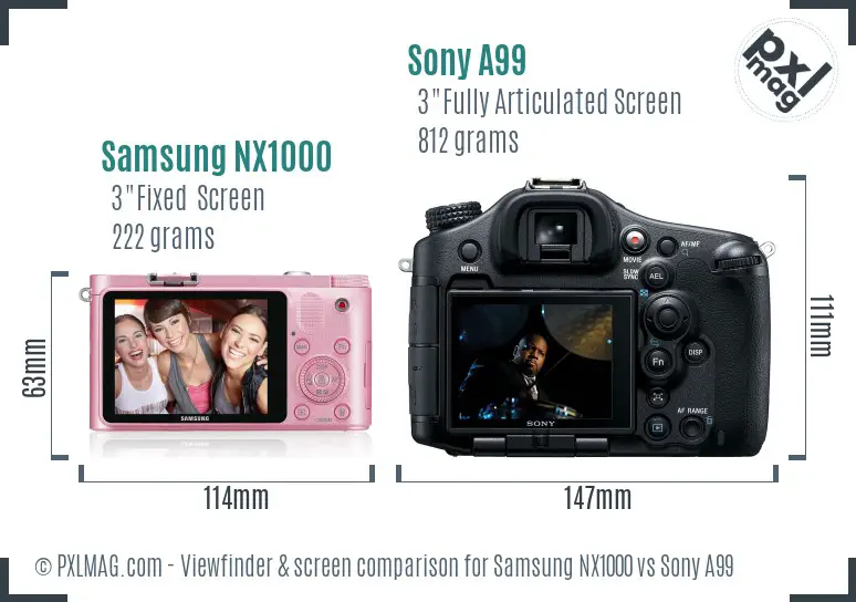 Samsung NX1000 vs Sony A99 Screen and Viewfinder comparison